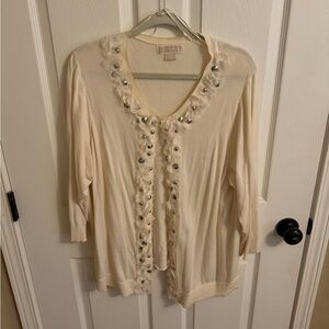 3X MICHAEL Michael Kors Cream Cardigan with Silver Details